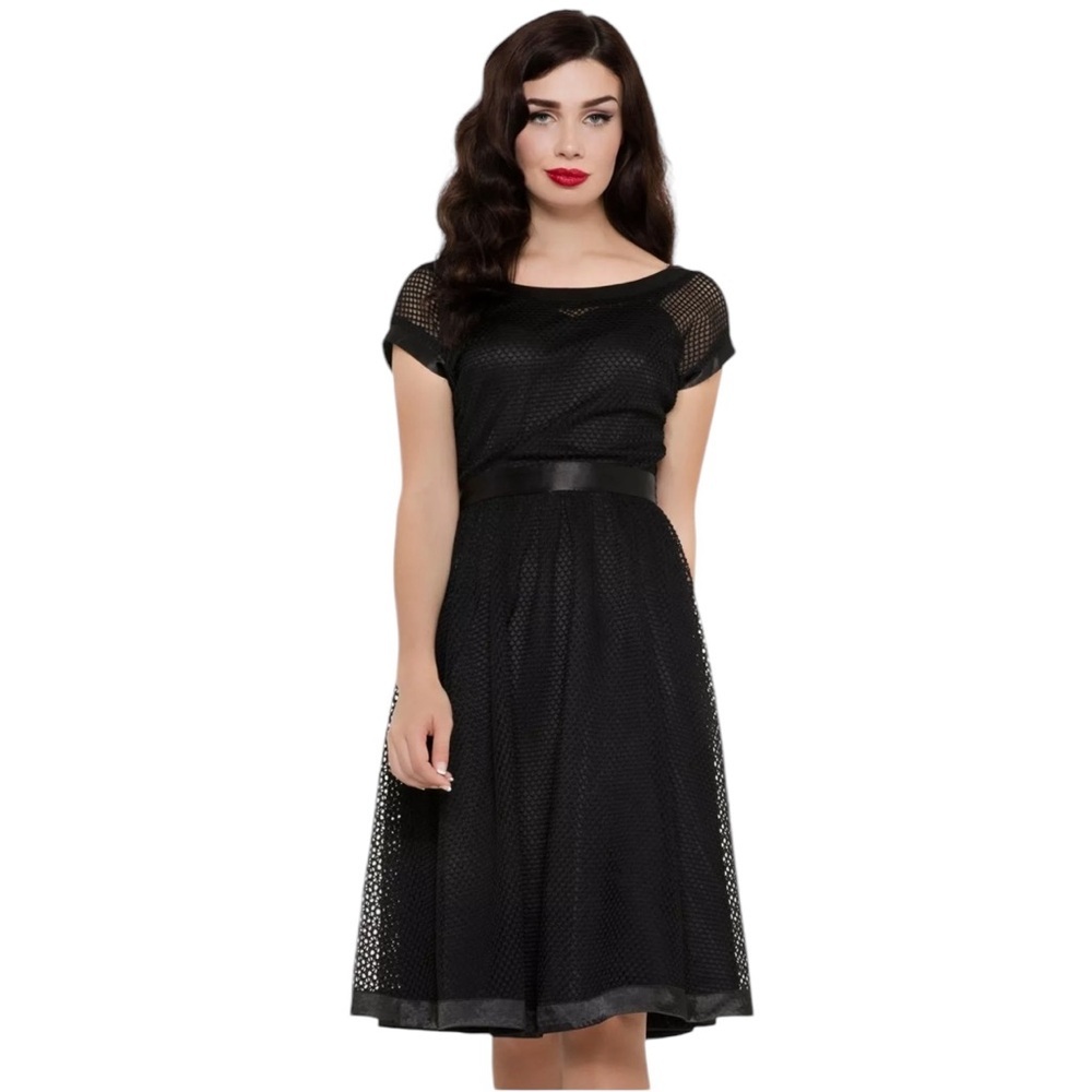 Voodoo Vixen Black Fishnet Satin Mesh Fit Flare Midi Dress Medium NWT